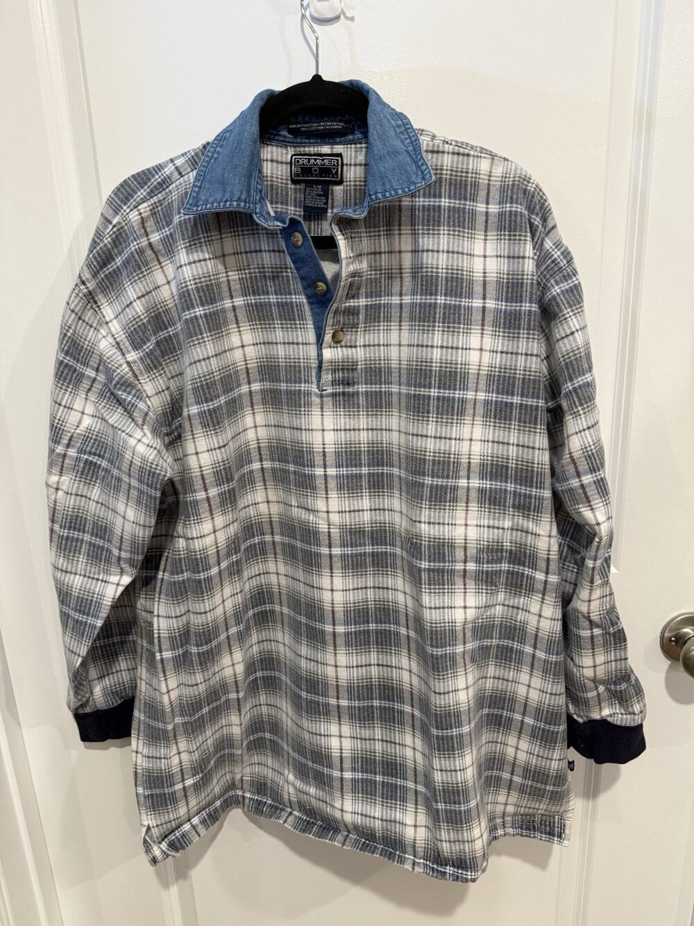 VTG Drummer Boy Heavy Polo Shirt Jacket Flannel Plaid L/S 90’s Y2K Grunge Sz L